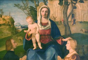The Virgin and Child with a Male and a Female Donor   1232801   cs       czech Successfully Translated  Original: Slapende herderinnen Landschappen, serie 1 (series title) Translat: Slapende herderinnen Landschappen, serie 1 (series title) 1371468 cs czech od Vincenzo Catena