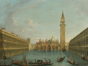 Pohled na zaplavené náměstí Piazza San Marco