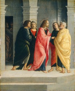 Kristus dává Petrovi a Janovi pokyn, aby se připravili na Velikonoce, 1504. od Vincenzo Civerchio