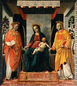 Madona s dítětem mezi svatým Faustinem a svatou Jovitou, Vincenzo Foppa (cca 1427-cca 1515), Tempera na plátně, 205x226 cm