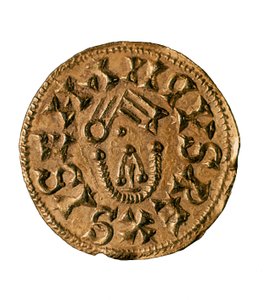 Tremissis (nebo triens) krále Sisenanda, odlitý v Tarracu, Španělsko, 7. století (mince)