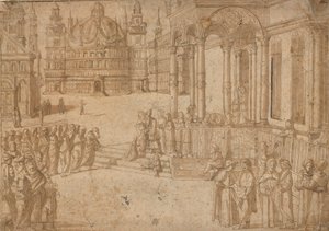 Podle Carpaccia - Obětování Panny Marie v chrámu cca 1500-20 od Vittore Carpaccio
