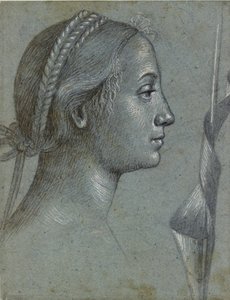 Hlava ženy s praporcem omotaným kolem tyče, konec 15. století od Vittore Carpaccio
