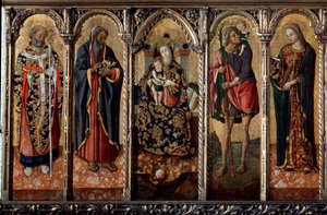 Polyptych Madonna a dítě se svatými, pět samostatných panelů, c1480