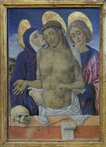 Kristus v lítosti s Pannou Marií a svatým Janem Evangelistou, asi 1490-1500 (olej na desce) od Vittorio Crivelli