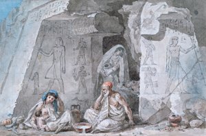 Egyptská rodina mimo starověkou hrobku, 19. století