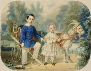 Velkokníže Alexandr a velkokníže Alexej jako děti, 1853 (wc na kartonu)