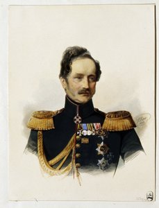 Portrét prince Alexeje Fjodoroviče Orlova (1787-1862) (Portrét prince A. F. Orlova). Ruský voják a diplomat. Dílo Vladimíra Ivanoviče Hau (Gau) (1816-1895), akvarel na papíře