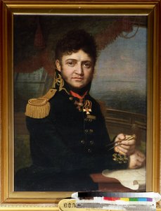 ""Portrait du navigateur et officier Yuri Lisyansky (Lisiansky ou Lisianski) (1773-1837)"" Peinture de Vladimir Borovikovsky (Borovikovski) (1757-1825) 1810 Státní ústřední muzeum námořnictva Saint Petersbourg od Vladimir Lukich Borovikovsky
