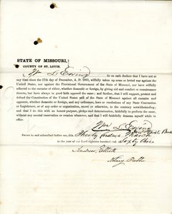 Věrnostní přísaha Wm. L. Ewing z Missouri, hrabství St. Louis od W.L. Ewing