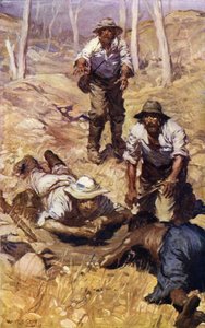 Kapitán Gray a jeho družina najdou vodu (barva litho) od W.R.S. (after) Stott