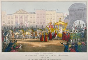 Pohled na Temple Bar během návštěvy královny Viktorie v City of London v roce 1837 od W Clerk