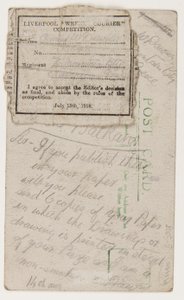 Pohlednice redaktorovi Liverpool Weekly Courier, 14. srpna 1918 (tužka na pohlednici) od W. Dawson