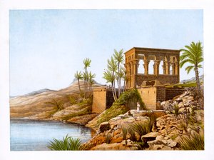Egyptský chrám u řeky Nilu, Egypt, c1870.