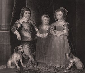 Charles, James a Henrietta, děti Karla I. z Anglie, rytina z Payne