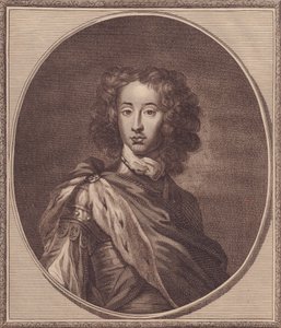 Portrét Viléma Dánského a Norska, vévody z Gloucesteru (1689-1700), mědirytina Johna Goldara (1729-1795) z malby G Knellera, 20x17 cm, z Dějin Anglie od Paula de Rapina, Harrison