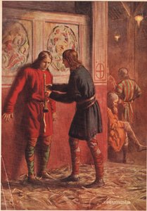 Hamlet se pokouší přimět Guildensterna hrát na dýmku, z „Hamleta“ od Williama Shakespeara, vydání vydané nakladatelstvím Hodder und Stoughton v roce 1915
