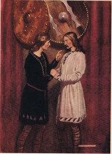 Hamlet hovoří s Horaciem, z knihy "Hamlet" od Williama Shakespeara, vydání vydané nakladatelstvím Hodder und Stoughton v roce 1915.