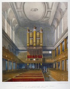 Interiér, při pohledu na západ, Church of St Dunstan in the West, Fleet Street, City of London, 1829 od W Ganci