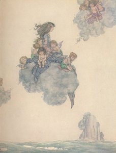 Se zbytkem jejích dětí vzduchu se vznesl vysoko nad růžový mrak, c1930 od William Heath Robinson