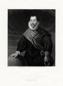 Sir Francis Drake, anglický lupič, mořeplavec, námořní průkopník, politik, 19. století od W. Holl