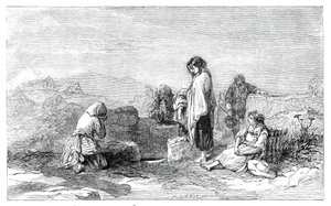 Poutníci ke svaté studni - od F. W. Tophama - z nové výstavy akvarelů, 1845. od W. J. Linton