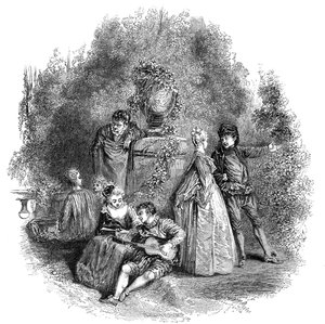 Scéna z Watteau v roce 1644, 1844. od W. J. Linton