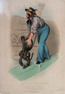 Obklopte kotvu (zvedněte kotvu a projděte korkovým kroužkem). Barevná litografie od W. Kohler