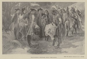 Oglethorpeův rozhovor s Tomochichi (litho) od W. P. Snyder
