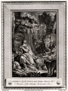 Orfeus svým Hlasem a lyrou přitahuje pozornost zvířat, skal a stromů, 1774.