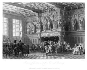Justiční palác, s jemným vyřezávaným komínem, Bruggy, 1840