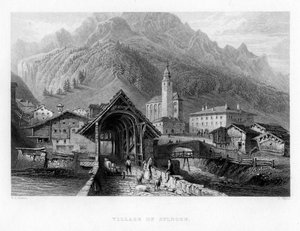 Vesnice Splugen, Švýcarsko, 1834