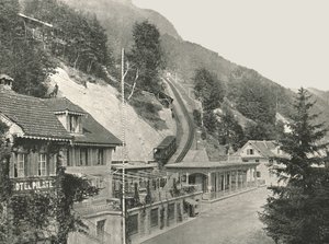 Výchozí bod železnice Pilatus, Alpnachstad, Švýcarsko, 1895. od W and S Ltd