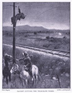 Přistižen při řezání drátů, ilustrace z Po Pretorii: Guerilla War, 1902 od Wal Paget
