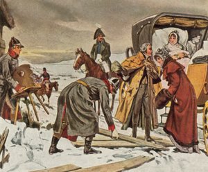 Královna Luisa prchá do Memelu, 5. ledna 1807 (vylepšená barevná litografie) od Waldemar Friedrich