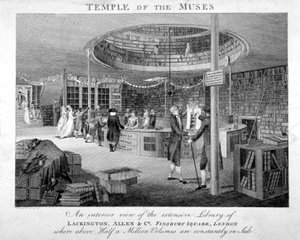 Knihkupectví Temple of the Muses na Finsbury Square, Londýn, c1810.
