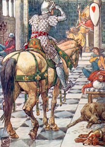 Perceval získává štít tlukoucího srdce (barevná litografie) od Walter (after) Crane