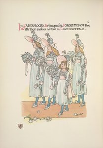 Družičky v pomněnkově ne modrých dámských šatech od Walter Crane