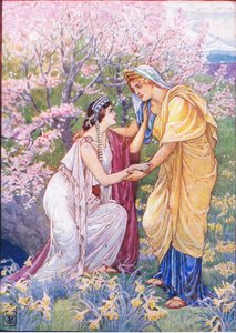 Demeter se radovala, že její dcera byla po jejím boku, ilustrace z Příběhu Řecka, 30. léta od Walter Crane