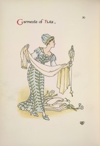 Oděvy ze lnu. Žena držící šátek od Walter Crane