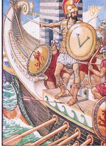 Stal se terčem každého šípu, ilustrace z Příběhu Řecka, 30. léta od Walter Crane