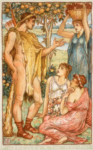 Herkules a nymfy, ilustrace z „Knihy zázraků pro dívky a chlapce“ od Nathaniela Hawthorna, 1852 od Walter Crane