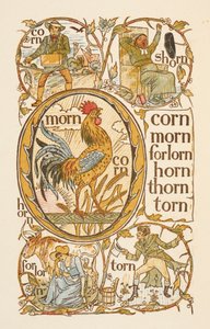 Rýmovaná slova končící na písmeno N. Pro ilustraci použití písmene O. The Golden primer. od Walter Crane
