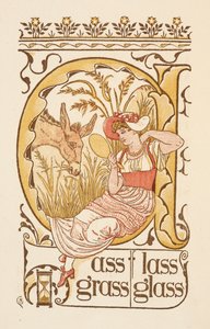 Rýmovaná slova končící na písmeno S. Žena držící zrcadlo. Zlatý základ. od Walter Crane