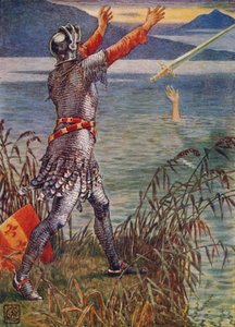 Sir Bedivere vrhá meč Excalibur do jezera, 1911. od Walter Crane