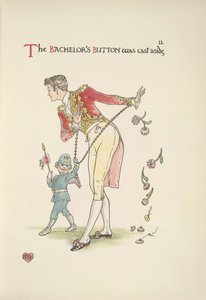 Tlačítko dávkovače. Mladý muž připoutaný na poutech; Amor ho vede s sebou od Walter Crane