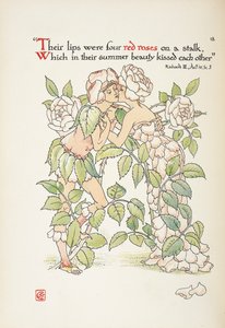 Dvě líbající se postavy oblečené jako růže od Walter Crane