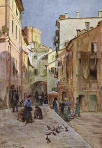 La Piazza, Sestri Levante (barevné lito) od Walter Frederick Roofe Tyndale