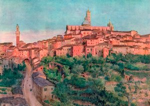 Siena: Siena: město na kopci (barevná litografie) od Walter Frederick Roofe Tyndale