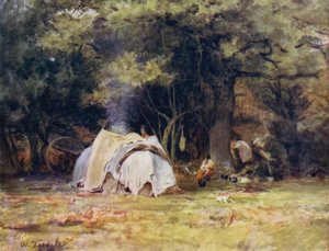 The New Forest: The Gipsy Camp poblíž Kennels mezi Lyndhurst a Minstead (barva litho) od Walter Frederick Roofe Tyndale
